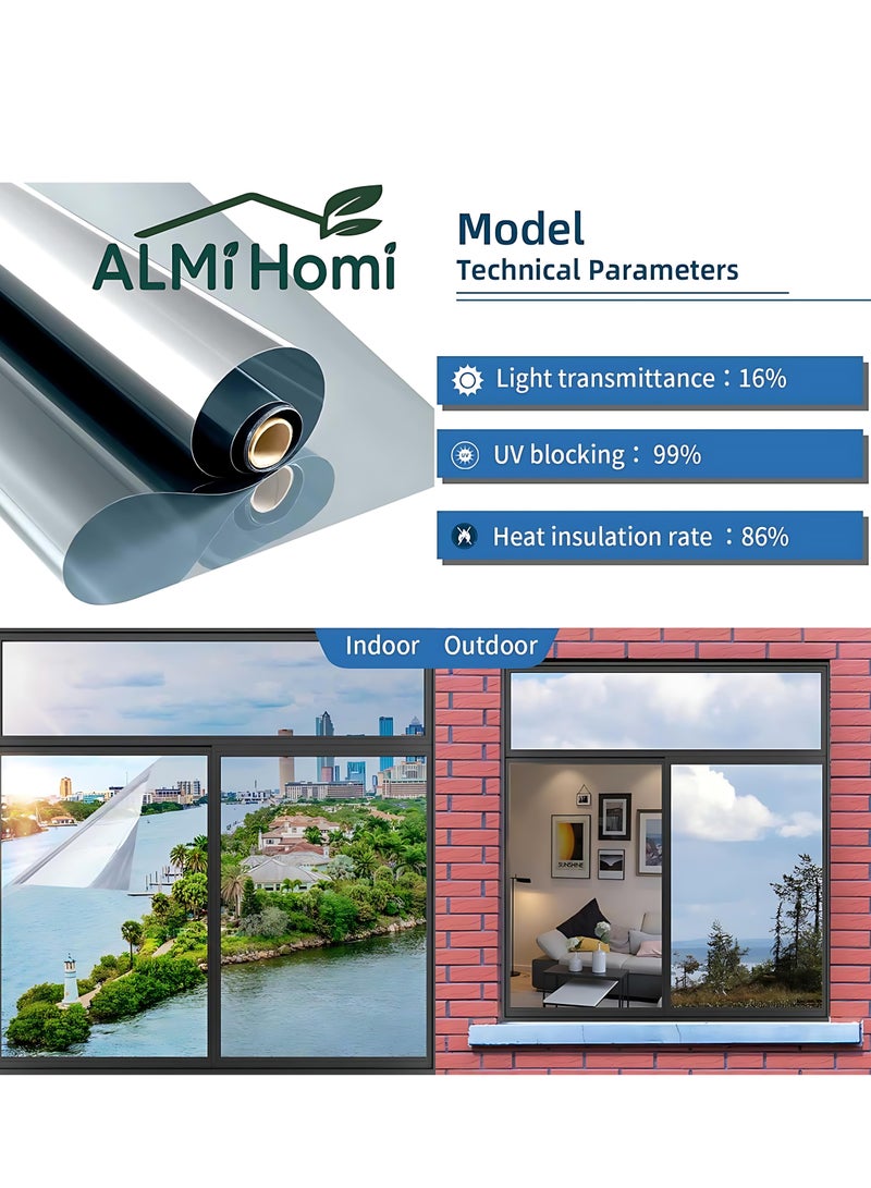 ALMiHomi One-Way Mirror Reflective Window Film – Daytime Privacy, Heat & UV Protection for Home, Office & Car – Thick Solar Tint Glass Sticker 40*500cm - Image 1