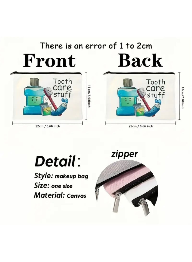 جست كواليتي حقيبة بسحاب لمستلزمات العناية بالأسنان - تصميم كرتوني ساحر مع فرشاة ومعجون أسنان ونموذج للأسنان - منظم مكياج خفيف الوزن وقابل للطي للنساء، هدية مثالية للمعلمات والأصدقاء، حقيبة لتنظيم أدوات التجميل | إكسسوار مرح | حقيبة بسحاب، إكسسوارات للعناية بالأسنان - Image 5
