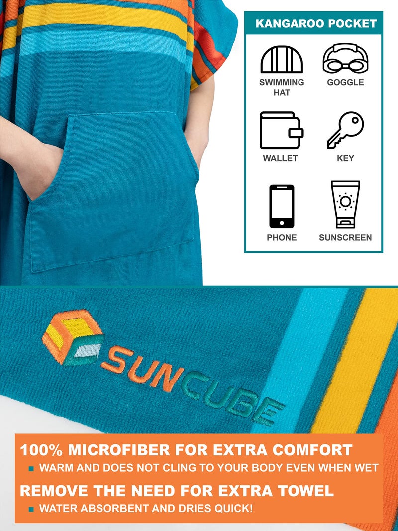 Suncube SUN CUBE Men's Surf Poncho Changing Robe with Hood, 44 Inches, Sunset Blue, Polyester - Image 3
