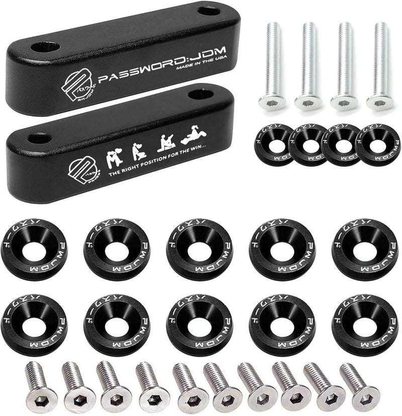 x xotic tech JDM Front Hood Vent Space Riser Spacer Modification + Fender Bumper Washer Engine Bolt Bay Dress Up Kit, Aluminum Alloy Billet Compatible with Honda Civic CRX, Acura Integra (Black) - Image 2