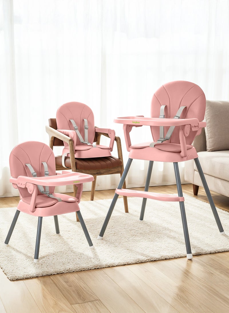 بيبي كرسي طعام مرتفع 3 في 1 قابل للتحويل للأطفال، كرسي تغذية للأطفال مع ارتفاعين قابلين للتعديل، مسند للقدمين، صينية طعام، حزام أمان ثلاثي النقاط، كرسي طعام مرتفع للأطفال من عمر 6 أشهر إلى 3 سنوات، وردي - Image 1