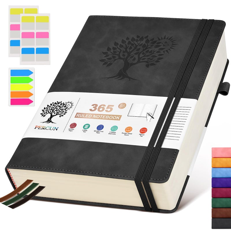 PERCUN B5 Lined Journal Notebook - 365 Page Large Leather Journals for Writing Women Menï¼ŒHardcover Notebook with 100Gsm Thick Pagesï¼ŒDaily Diary for Travel, Workï¼ŒSchoolï¼ŒCollege Ruled (7.6" x 10.3") - Image 1