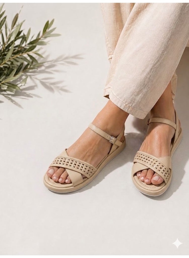 LIFESTYLISH sandals flat leather Uniquely styled SF-63 - Beige - Image 4