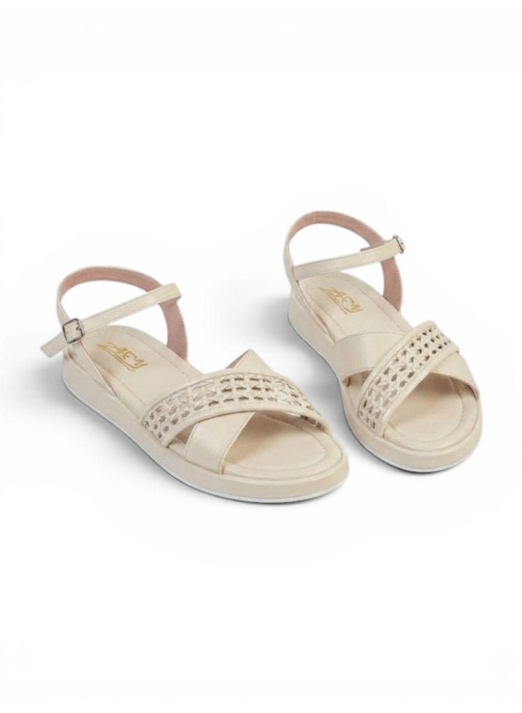 LIFESTYLISH sandals flat leather Uniquely styled SF-63 - Beige - Image 3