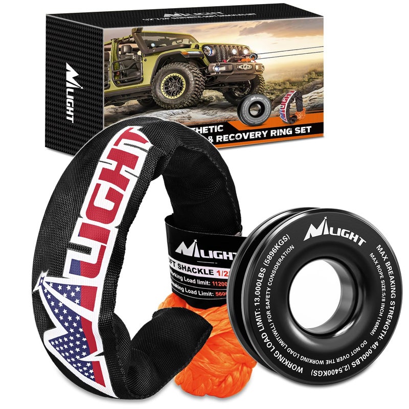 Nilight Nilight Synthetic Soft Shackle & Recovery Ring Kit 1/2inch x 24inch Soft Shackle (56,000 LBS Breaking Strength) with Ring (46,000 LBS MBS) for 4x4 Truck SUV ATV Off Road, 2 Years Warranty - Image 1