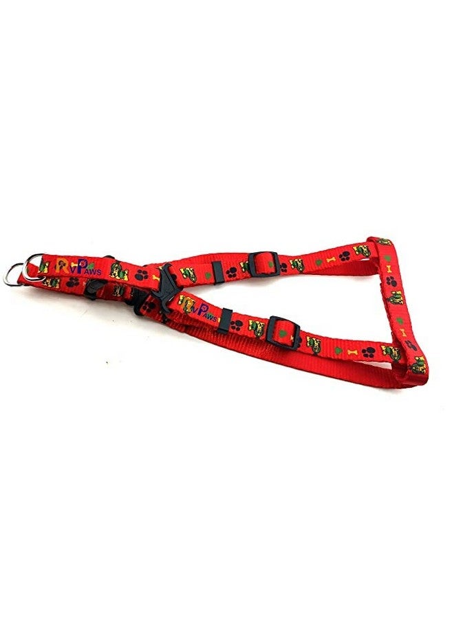 Soft Adjustable Bone/Paw Printed Nylon Padded Vest Harness And Long Handle Leash Ideal For Outdoor Walking/Training Dogs And Puppies (Red) - Image 4