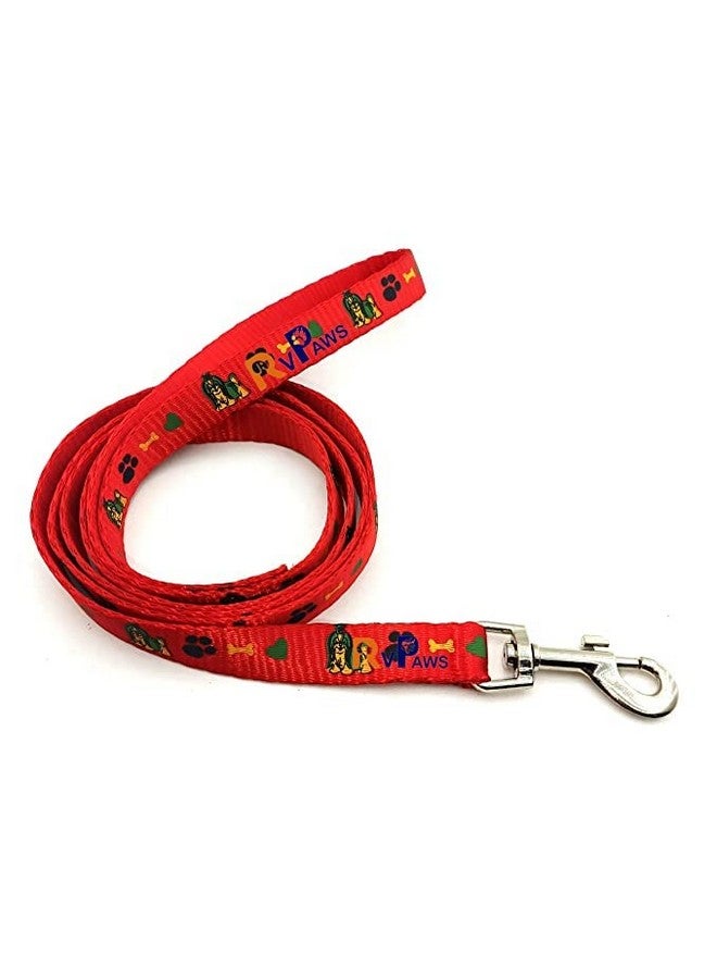 Soft Adjustable Bone/Paw Printed Nylon Padded Vest Harness And Long Handle Leash Ideal For Outdoor Walking/Training Dogs And Puppies (Red) - Image 3