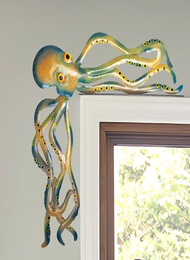 GLEFLE 14.37" Cute Octopus Decor Statue - 2025 New Handmade Metal Door Crawler Octopus Figurines for Indoor Outdoor Home Bathroom Office Desktop Photo Shelf Edge Ornaments - Image 1