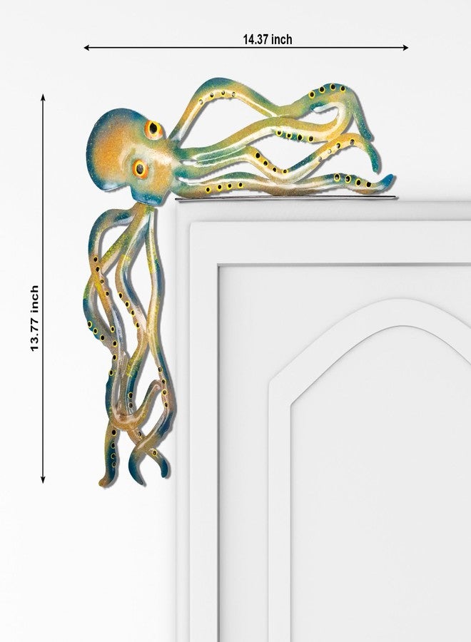 GLEFLE 14.37" Cute Octopus Decor Statue - 2025 New Handmade Metal Door Crawler Octopus Figurines for Indoor Outdoor Home Bathroom Office Desktop Photo Shelf Edge Ornaments - Image 4