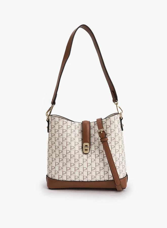 بابريكا Monogram Print Tote Bag With Twist Lock Closure