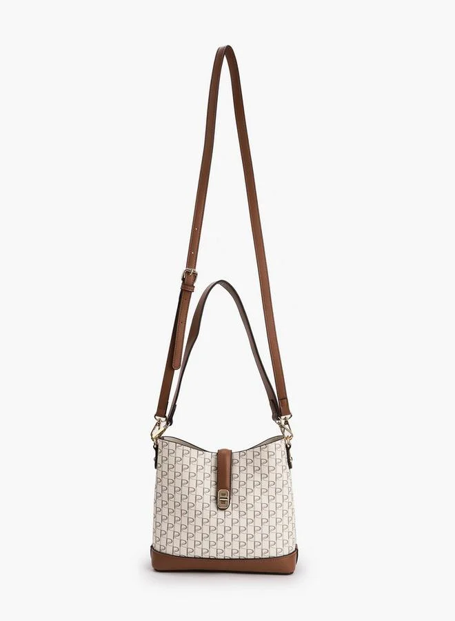 بابريكا Monogram Print Tote Bag With Twist Lock Closure