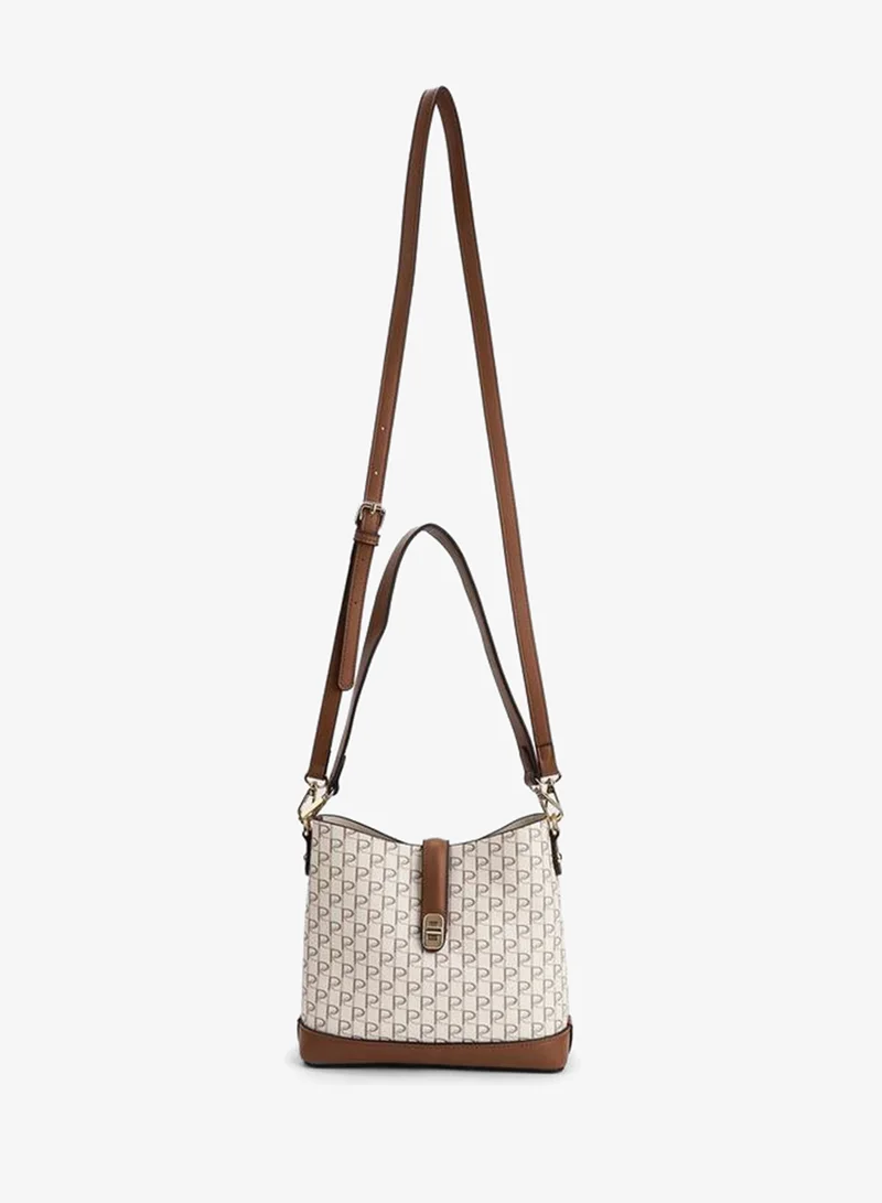 Paprika Monogram Print Tote Bag With Twist Lock Closure
