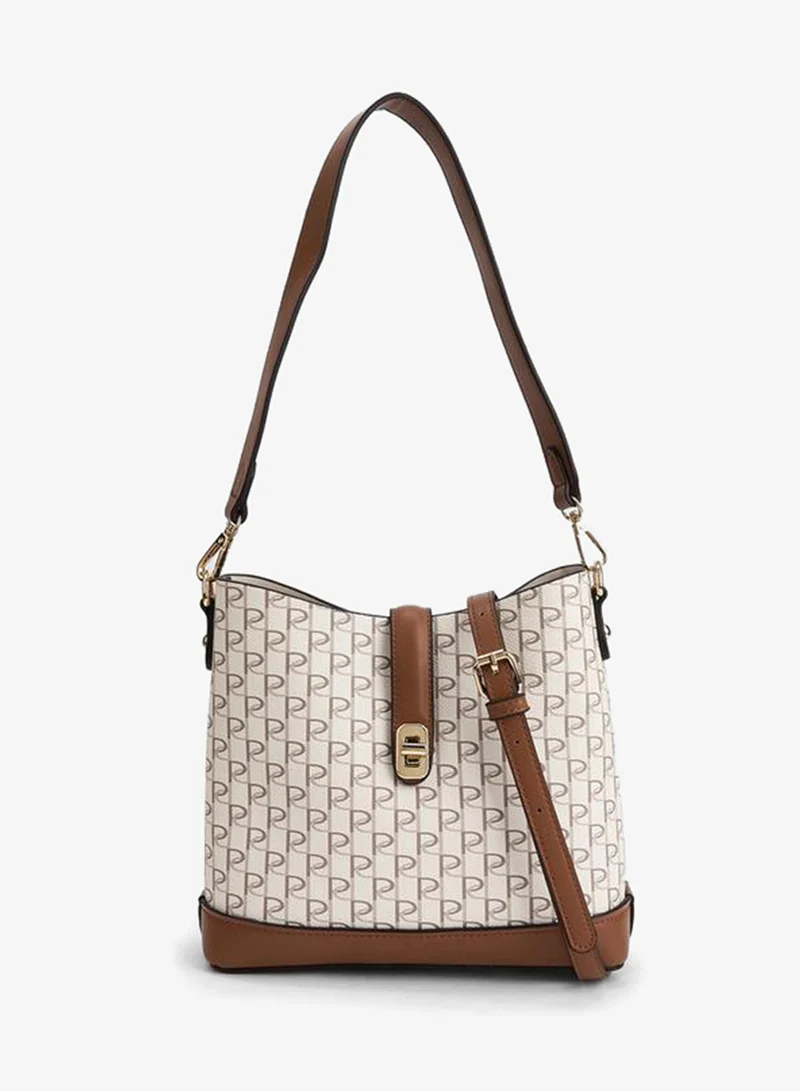 Paprika Monogram Print Tote Bag With Twist Lock Closure