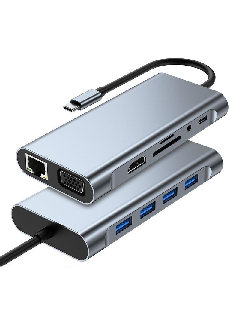 Zero ZERO 11IN1 Type C to 4K HDTV Adapter with LAN, VGA, Audio, 4 USB Ports, SD & TF Slots – Grey  - Image 2