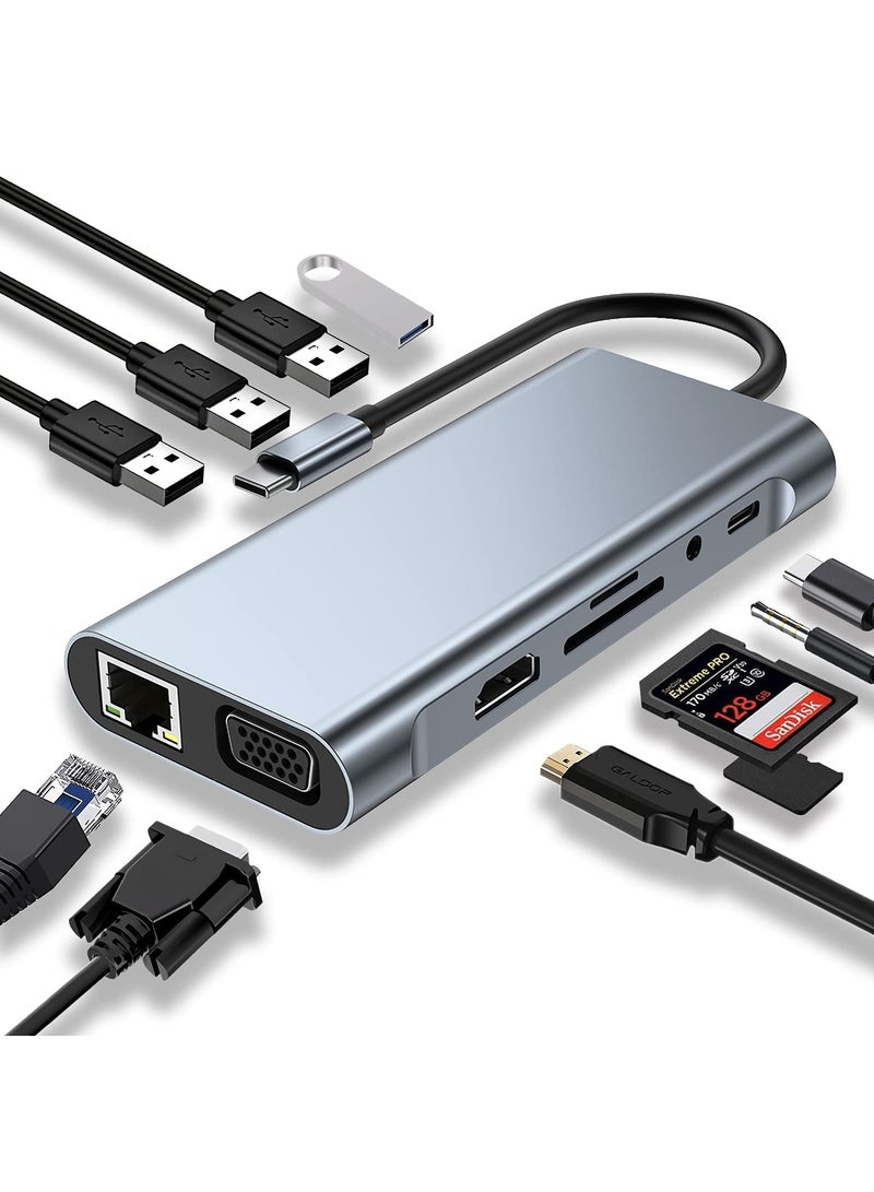 Zero ZERO 11IN1 Type C to 4K HDTV Adapter with LAN, VGA, Audio, 4 USB Ports, SD & TF Slots – Grey  - Image 3