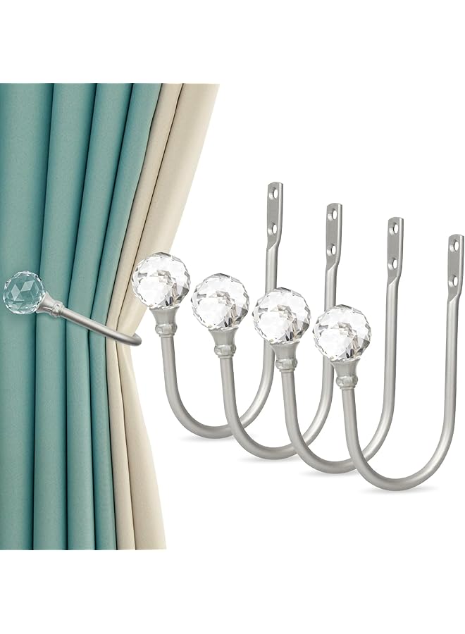 erorex Curtain Holdbacks, 4 Pack Curtain Holders for Wall, Decorative Crystal Curtain Tiebacks Wall Mounted Drapery Tiebacks Curtain Pull Backs for Home Decor, Brushed Nickel - Image 1