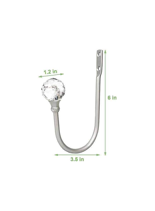 erorex Curtain Holdbacks, 4 Pack Curtain Holders for Wall, Decorative Crystal Curtain Tiebacks Wall Mounted Drapery Tiebacks Curtain Pull Backs for Home Decor, Brushed Nickel - Image 2