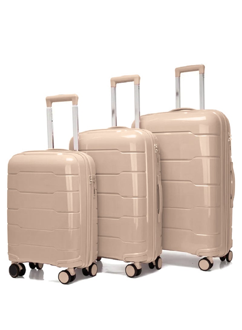 Reflection PP Luggage Set of 3, Scratchproof, Lightweight & 360° Silent Wheels Suitcase, PP Hard Luggage Trolley, Travel Luggage with Spinner Wheels  (3pc Set, Beige) - Image 1