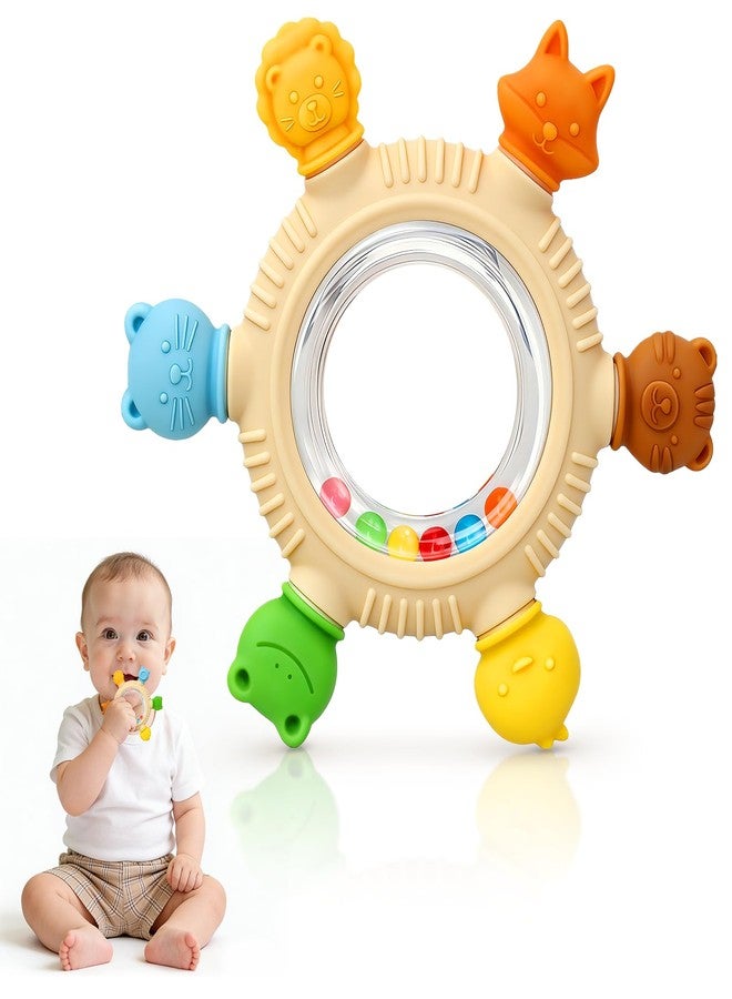 TOHIBEE Baby Teething Ring Toys with Rattle for 3-6 6-12 Months, BPA Free Silicone - Image 1