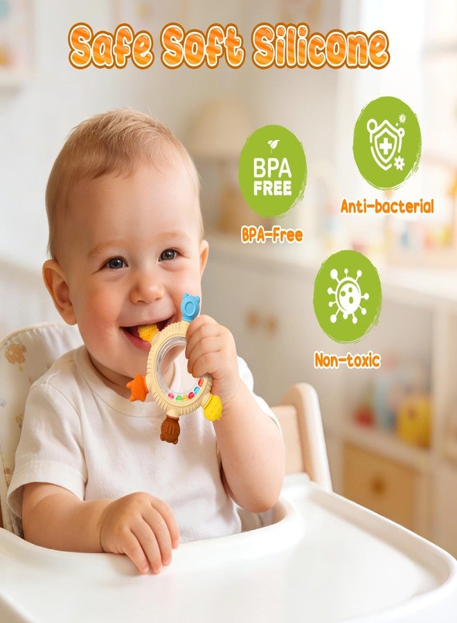 TOHIBEE Baby Teething Ring Toys with Rattle for 3-6 6-12 Months, BPA Free Silicone - Image 2