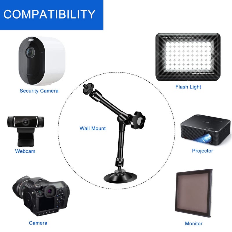 UYODM 2 Pack Articulating Magic Arm Wall Mount Holder Stand Compatible with CCTV POV Camcorders Cameras, LED Light, Video Lamp,DSLR,Flash,Digital Camera,Security Cameras - Image 3