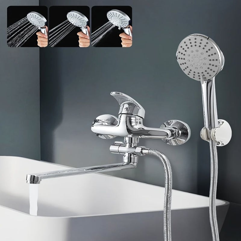 Shower Faucet Set Alloy Material Three Way Water Outlet Bathtub Shower System Electroplating - Image 1