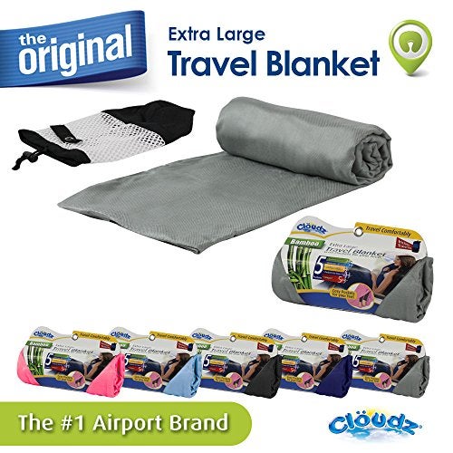 Cloudz Extra Large Airplane Travel Blanket for Your Flight, Car, Camping, Home or Comforting Warmth Anywhere! Includes Warm Cozy Pockets for Your Feet and a Travel Bag - Charcoal - Image 2