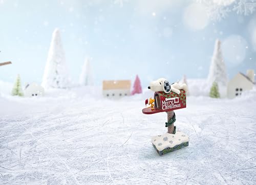 Enesco Peanuts by Jim Shore Snoopy and Woodstock on Merry Christmas Mailbox Figurine Stone Resin Hand Crafted Painted Collectible Peanuts Snoopy Figurines Christmas Home Decor Statue 728 Inch - Image 3