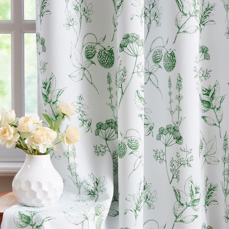 FMFUNCTEX 100% Blackout Floral Curtains 84 Inches Long for Bedroom  Sage Green Leaf Drapes for Living Room  Farmhouse Rod Pocket Back Tab Room Darkening Thermal Insulated Window Drapes 2 Panels - Image 1
