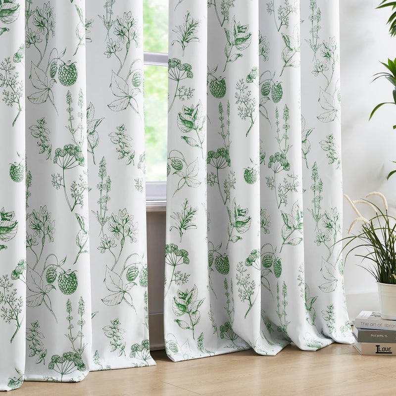 FMFUNCTEX 100% Blackout Floral Curtains 84 Inches Long for Bedroom  Sage Green Leaf Drapes for Living Room  Farmhouse Rod Pocket Back Tab Room Darkening Thermal Insulated Window Drapes 2 Panels - Image 4