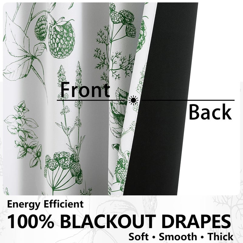 FMFUNCTEX 100% Blackout Floral Curtains 84 Inches Long for Bedroom  Sage Green Leaf Drapes for Living Room  Farmhouse Rod Pocket Back Tab Room Darkening Thermal Insulated Window Drapes 2 Panels - Image 5