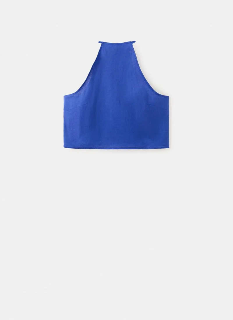 Mango 52-AZUL Linen Cotton Halter Top for Women | Best Price UAE