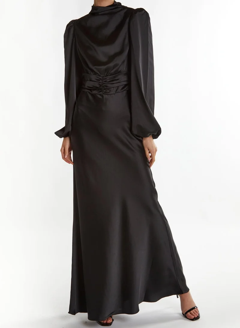 Sutton Black High Cowl-Neck Maxi Dress
