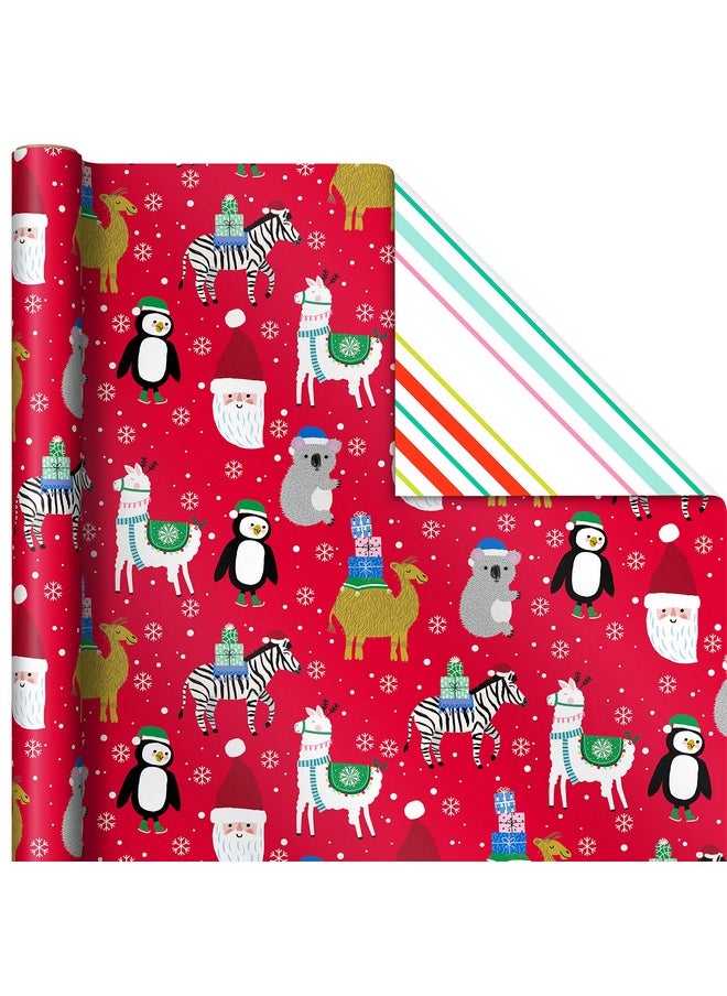 Hallmark Hallmark Trendy Reversible Christmas Wrapping Paper for Kids (3 Rolls: 120 sq. ft. ttl) Dinosaurs, Koalas, Polar Bears, Penguins, Camels, Zebras, Stripes  - Image 5