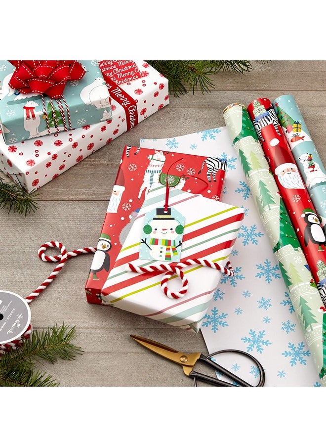 Hallmark Hallmark Trendy Reversible Christmas Wrapping Paper for Kids (3 Rolls: 120 sq. ft. ttl) Dinosaurs, Koalas, Polar Bears, Penguins, Camels, Zebras, Stripes  - Image 2