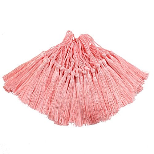 100pcs 13cm5 Inch Silky Floss Bookmark Tassels with 2Inch Cord Loop and Small Chinese Knot for Jewelry Making Souvenir Bookmarks DIY Craft Accessory Light Pink