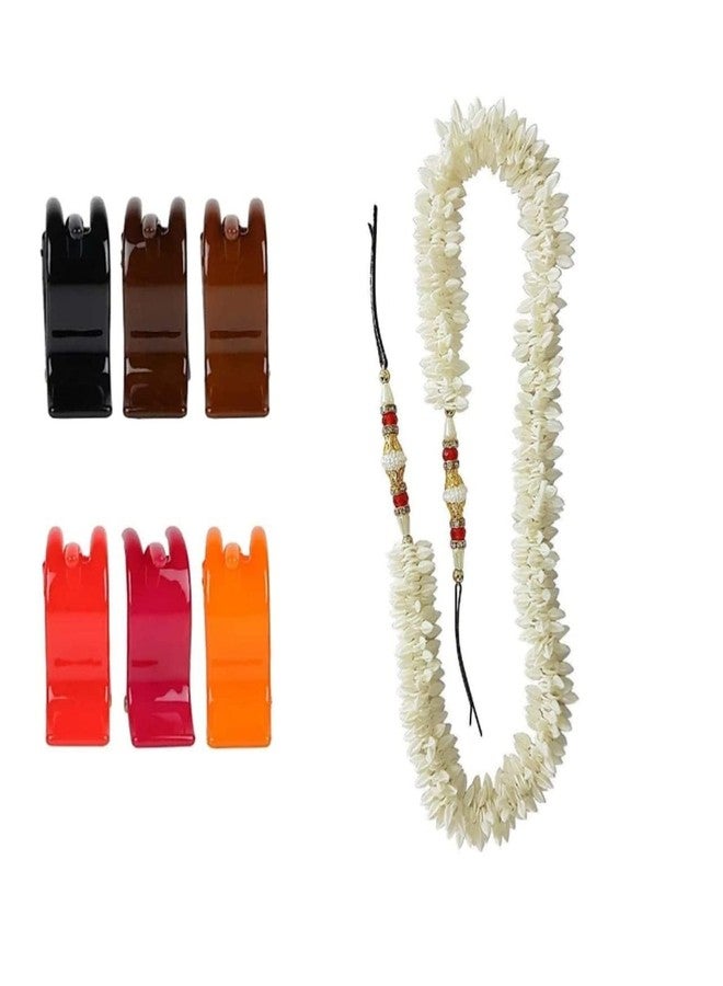 Kalaneet 6 Pcs Multicolor Small Acrylic Clutcher With 1 Mogra Gajra For Girls & Women Hair Accessory Set (Beauty Multi 153) - Image 1
