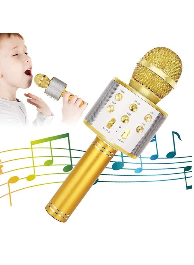 New WS858 Karaoke Wireless Bluetooth Microphone Home Singing Microphone Handheld KTV Audio Microphone (Gold)  - Image 1