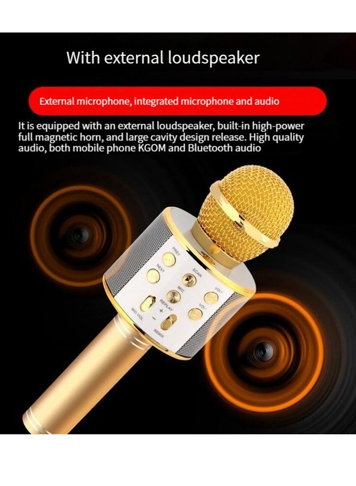 New WS858 Karaoke Wireless Bluetooth Microphone Home Singing Microphone Handheld KTV Audio Microphone (Gold)  - Image 2