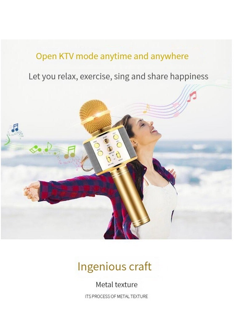 New WS858 Karaoke Wireless Bluetooth Microphone Home Singing Microphone Handheld KTV Audio Microphone (Gold)  - Image 4