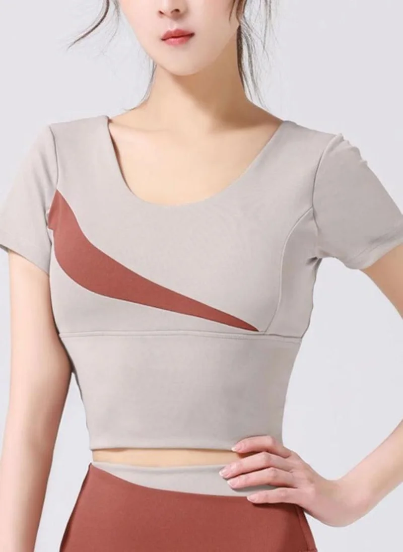 YUNIQEE Grey Round Neck T-Shirt With Brown Leggings Co-Ords