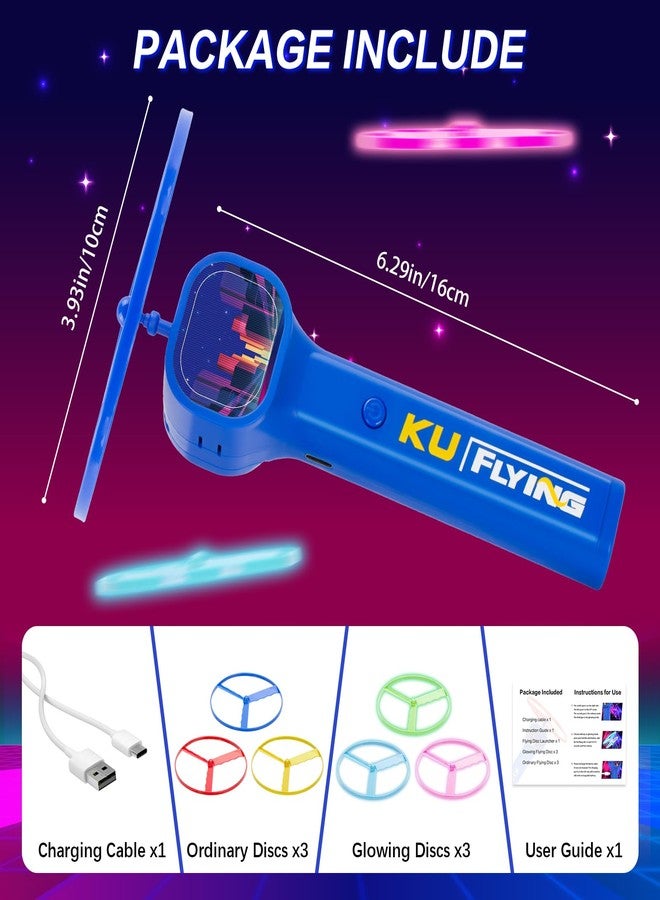 HOMQYTE Rechargeable Disc Launcher with 6 Flying Spinners for Outdoor Activities Game White Elephant Gift Fidget Toys (Blue) - Image 2