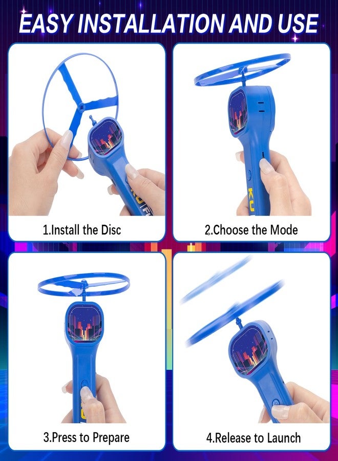HOMQYTE Rechargeable Disc Launcher with 6 Flying Spinners for Outdoor Activities Game White Elephant Gift Fidget Toys (Blue) - Image 4
