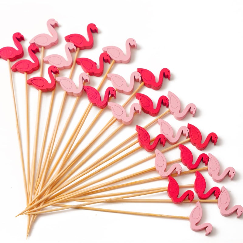 PuTwo Cocktail Picks Handmade Bamboo Toothpicks 100ct 47 in Flamingo Decor