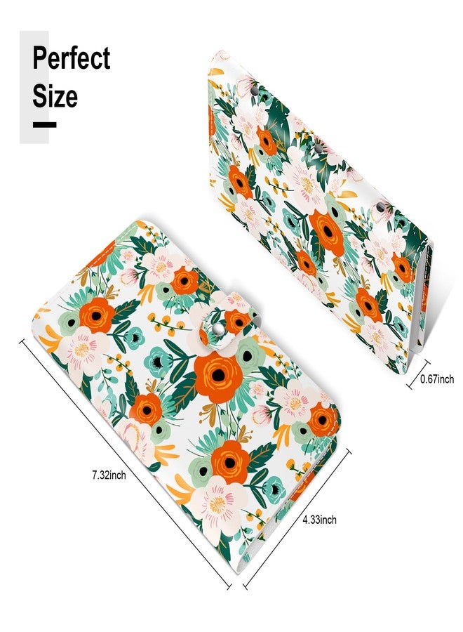 Rouidr Business Card Organizer, RFID Business Credit Card Holder with 96 Card Slots, Portable Leather Card Wallet for Women, White Flower - Image 2