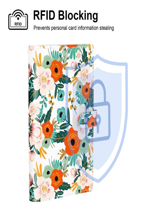 Rouidr Business Card Organizer, RFID Business Credit Card Holder with 96 Card Slots, Portable Leather Card Wallet for Women, White Flower - Image 4
