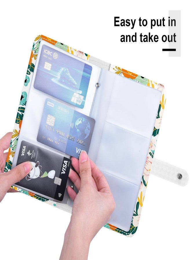 Rouidr Business Card Organizer, RFID Business Credit Card Holder with 96 Card Slots, Portable Leather Card Wallet for Women, White Flower - Image 5