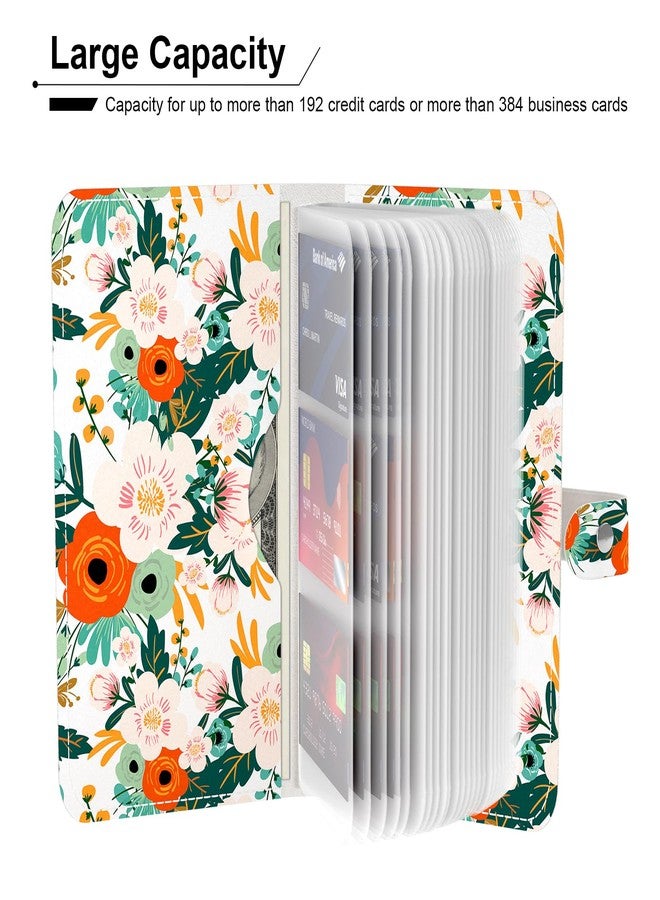 Rouidr Business Card Organizer, RFID Business Credit Card Holder with 96 Card Slots, Portable Leather Card Wallet for Women, White Flower - Image 3