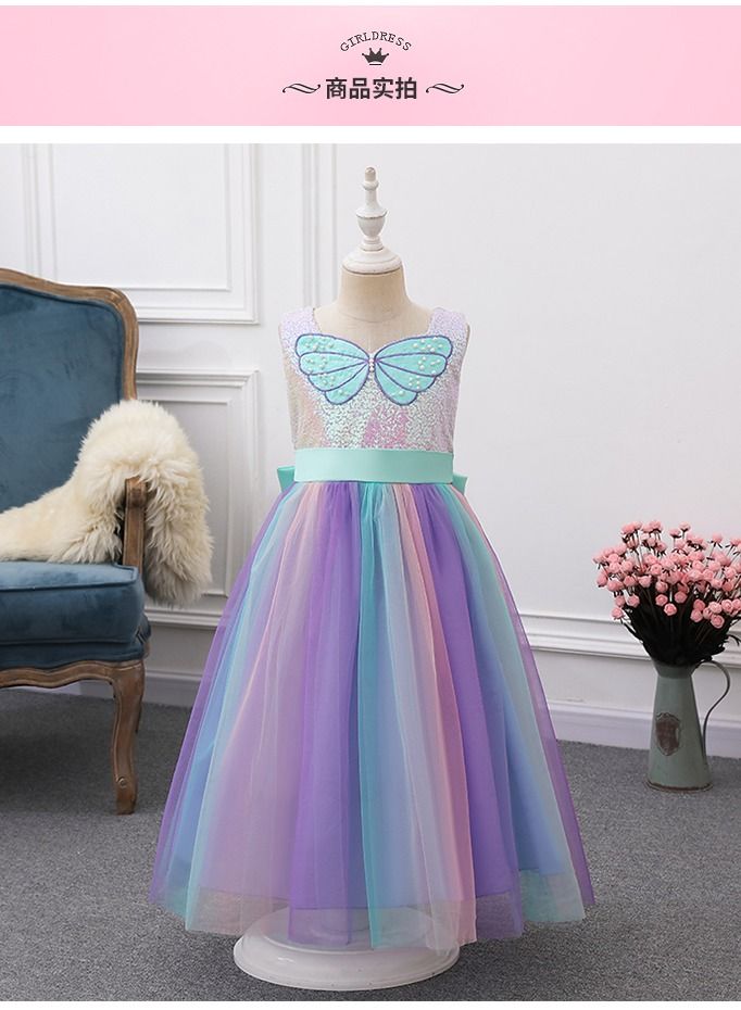 Loquat Mermaid summer short sleeve princess child skirt child dress girl dress dress purple 