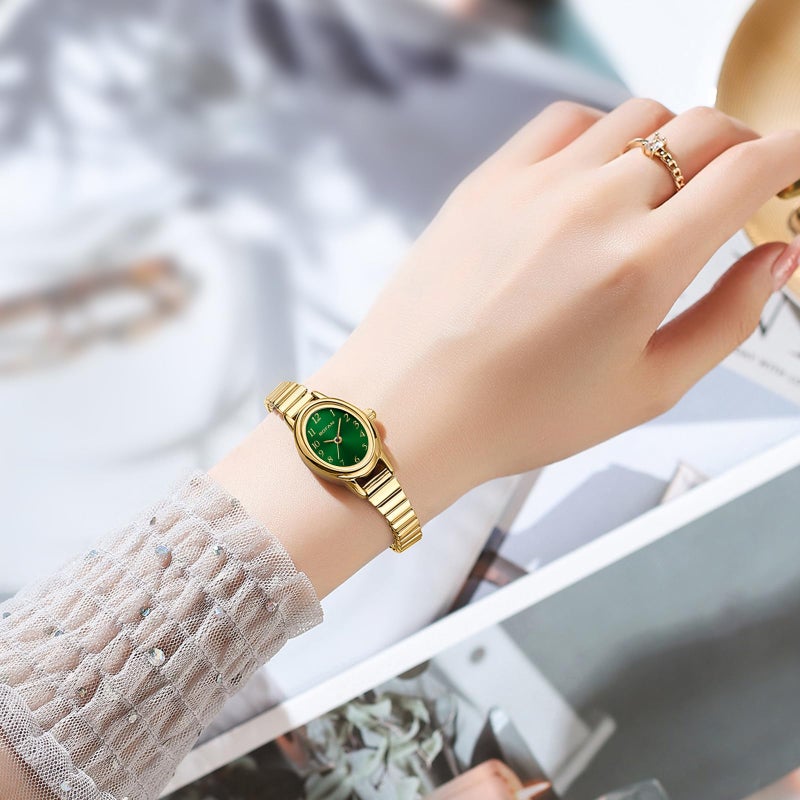 BOFAN Small Gold Watches for Women Easy Read Ladies Quartz Wrist Watch with Stainless Steel Expansion Band,Green Dial,Waterproof.ï¼ˆ6.10in-6.89inï¼‰ - Image 5